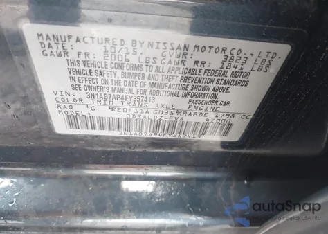 2015 Nissan Sentra Sv from USA, damaged, VIN 3N1AB7AP4FY357413